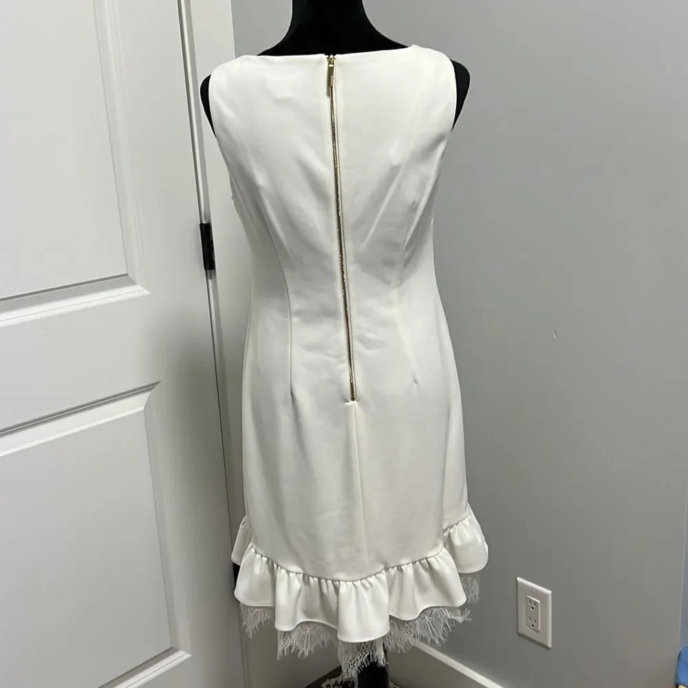 Calvin Klein dress white with gold zipper tank top ruffle bottom with lace size8 - Picture 2 of 10